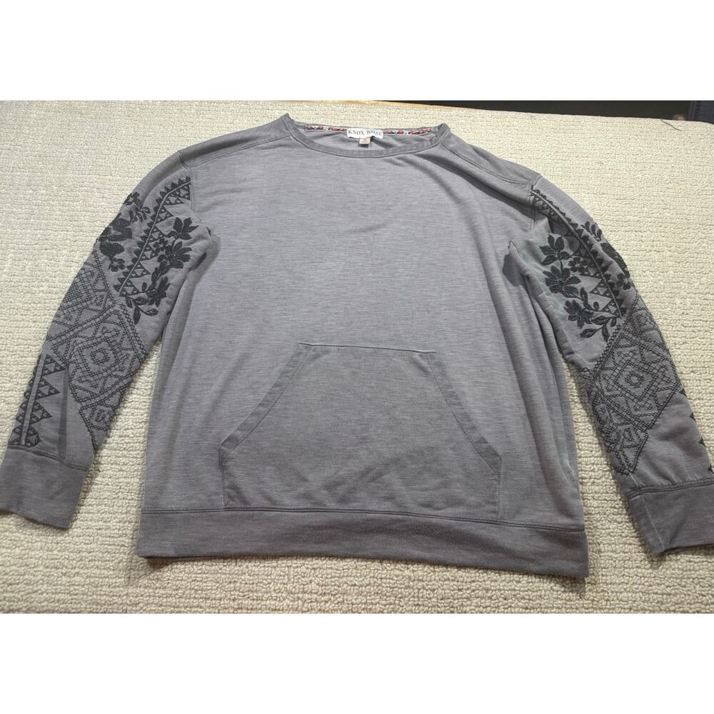 Knox Rose Women’s Medium Floral Embroidered Sleeves Sweatshirt with Pocket Gray